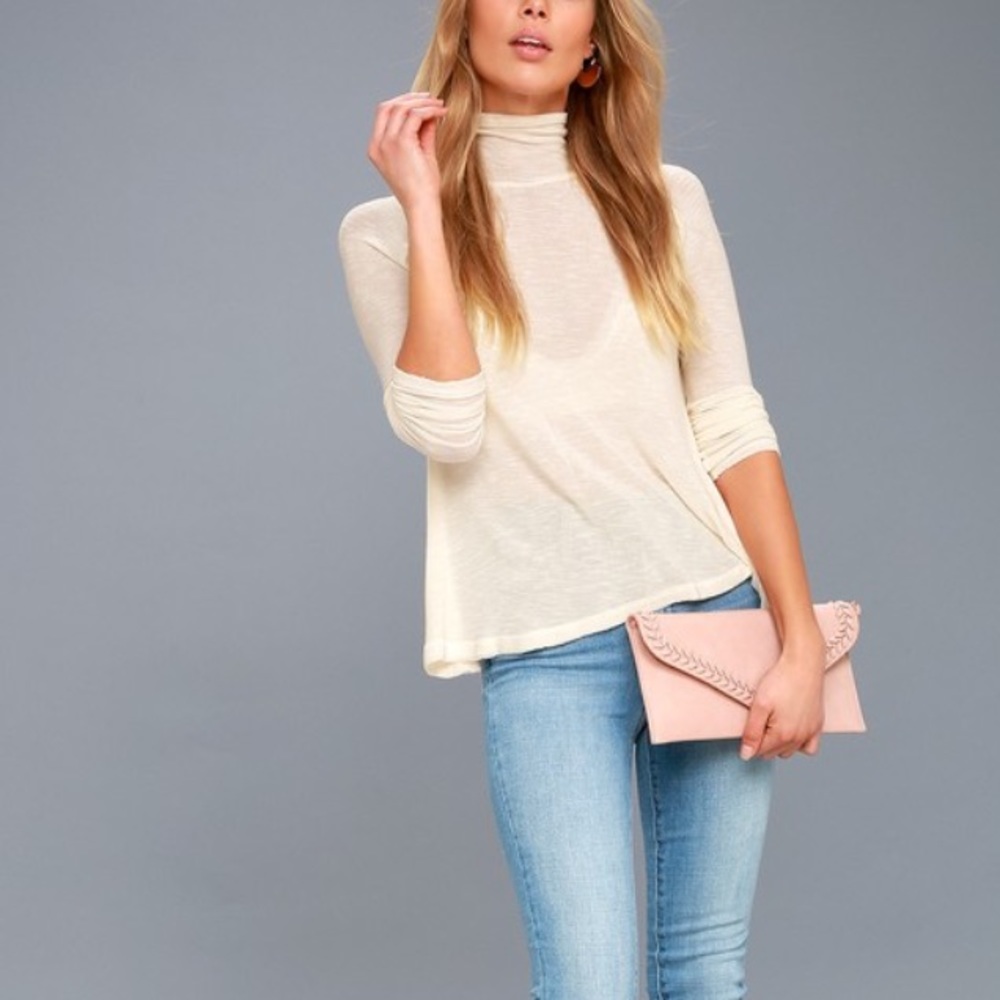 Free People Cream Weekend Snuggles Turtleneck Sweater